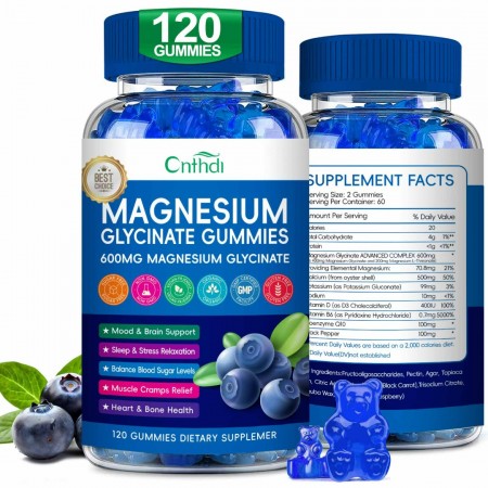 CNFHDI Magnesium Glycinate Gummies 600mg, Sugar Free Magnesium Gummies for Adults with Magnesium L-Threonate, Chewable Magnesium Potassium Supplements for Sleep, Body Support and Relaxation