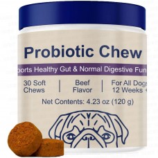 NJKLJV Probiotics for Dogs Dog Probiotic Chews and Digestive Enzymes Prebiotic Health Gut Itchy Skin Probioticos Itching Diarrhea Chew Supplements Canine Pet Prebiotics 30 Natural Soft Chewable Tablets